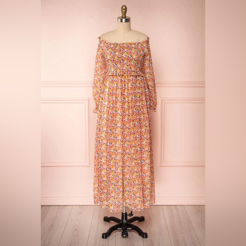 Molly Bracken Prairecore Floral Multicolor Poofy Sheer Sleeve Medium Maxi Dress